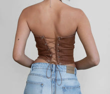 Load image into Gallery viewer, Rhinestone Western Denim Corset (Brown)

