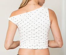 Cargar imagen en el visor de la galería, Polka Dot One Shoulder Top (White and Black)
