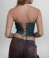 Load image into Gallery viewer, Rhinestone Western Denim Corset (Green)
