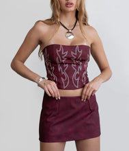 Load image into Gallery viewer, Embroidered Western Corset Top (Dark Red)

