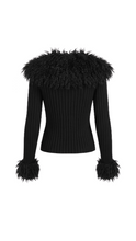 Cargar imagen en el visor de la galería, Faux Fur Trim Zip Up Knit Cardigan (Black)
