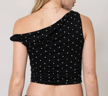 Cargar imagen en el visor de la galería, Polka Dot One Shoulder Top (Black and White)
