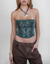 Load image into Gallery viewer, Rhinestone Western Denim Corset (Green)
