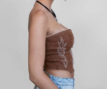 Load image into Gallery viewer, Rhinestone Western Denim Corset (Brown)
