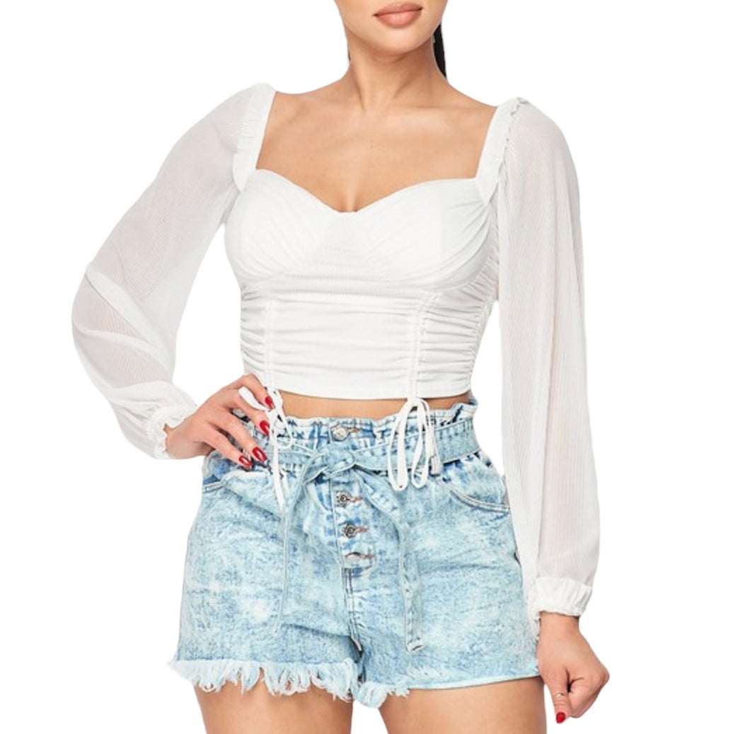 Ruched Sheer Blouse (Ivory)
